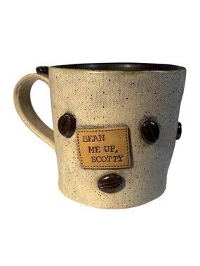 Bean Me Up Scotty Coffee Mug With Coffee Bean Accents Ceramic Signed JSW